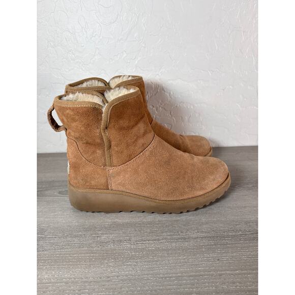 UGG Kristin Boot Women's 6.5 Classic Slim Wedge Ankle Chestnut Suede Shearling - Picture 4 of 8